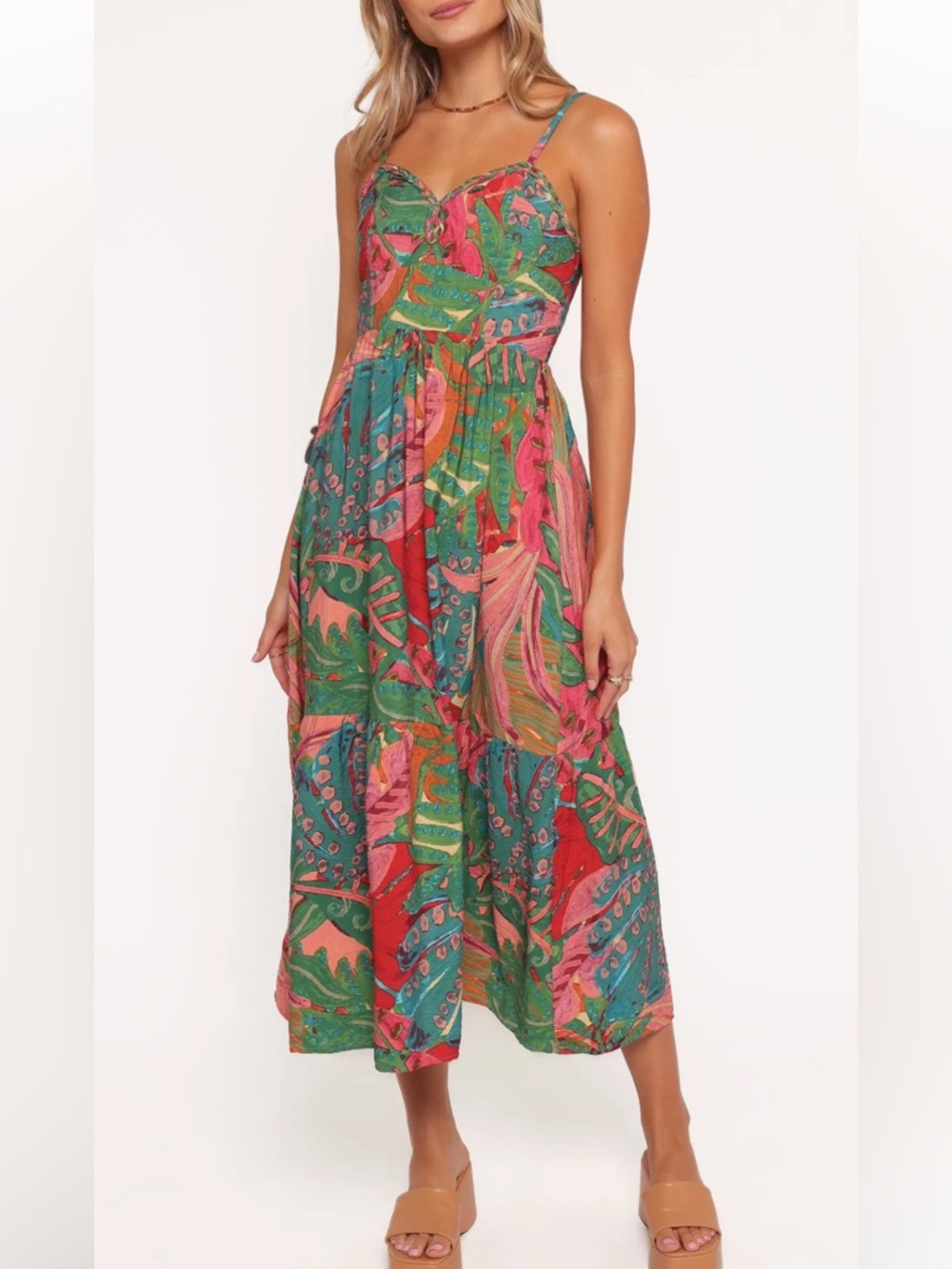 Petal & Pup Green and Pink Tropical Midi Dress